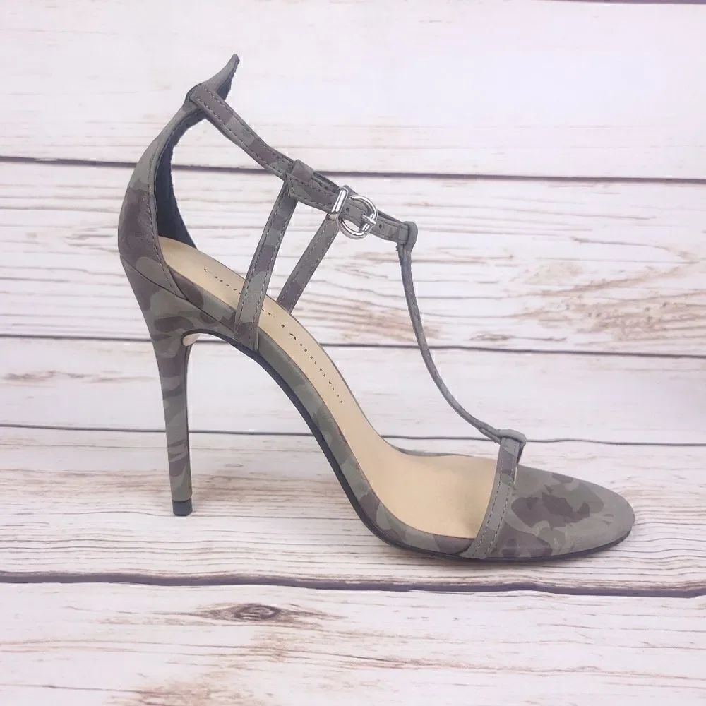 Chinese Laundry Leo Camouflage Olive Open Toe Ankle Strap Pupms High Heels 9M
